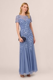 Adrianna Papell Blue Bead Long Dress With Godets - Image 3 of 6