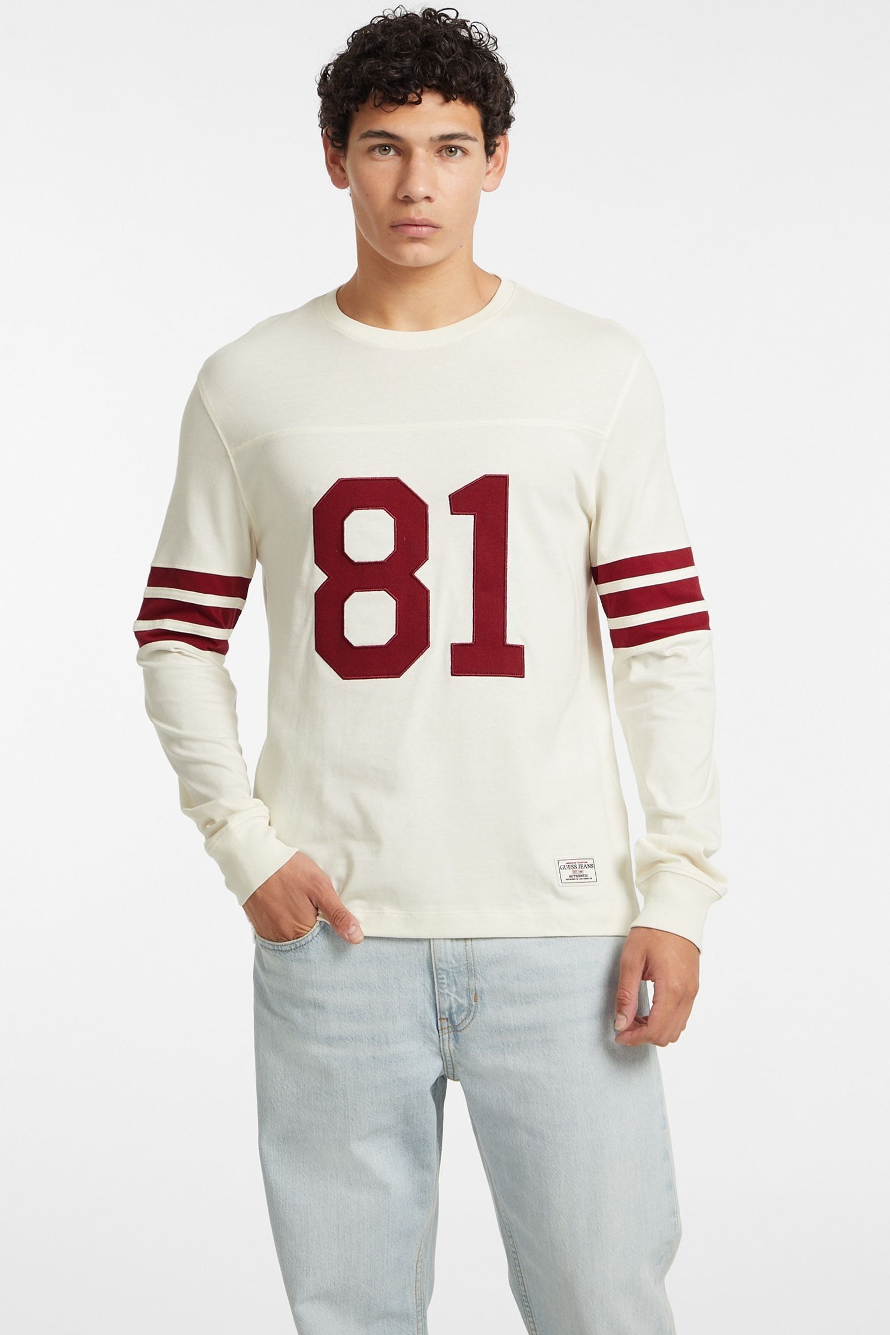 Buy GUESS Jeans Cream Varsity Sporty Logo Rugby T Shirt from Next Gibraltar
