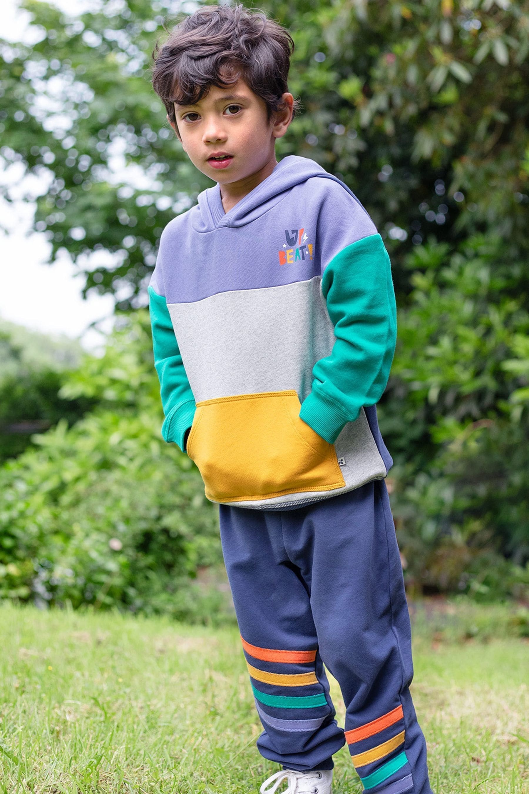 Frugi Purple Multi Colour Block Hoodie