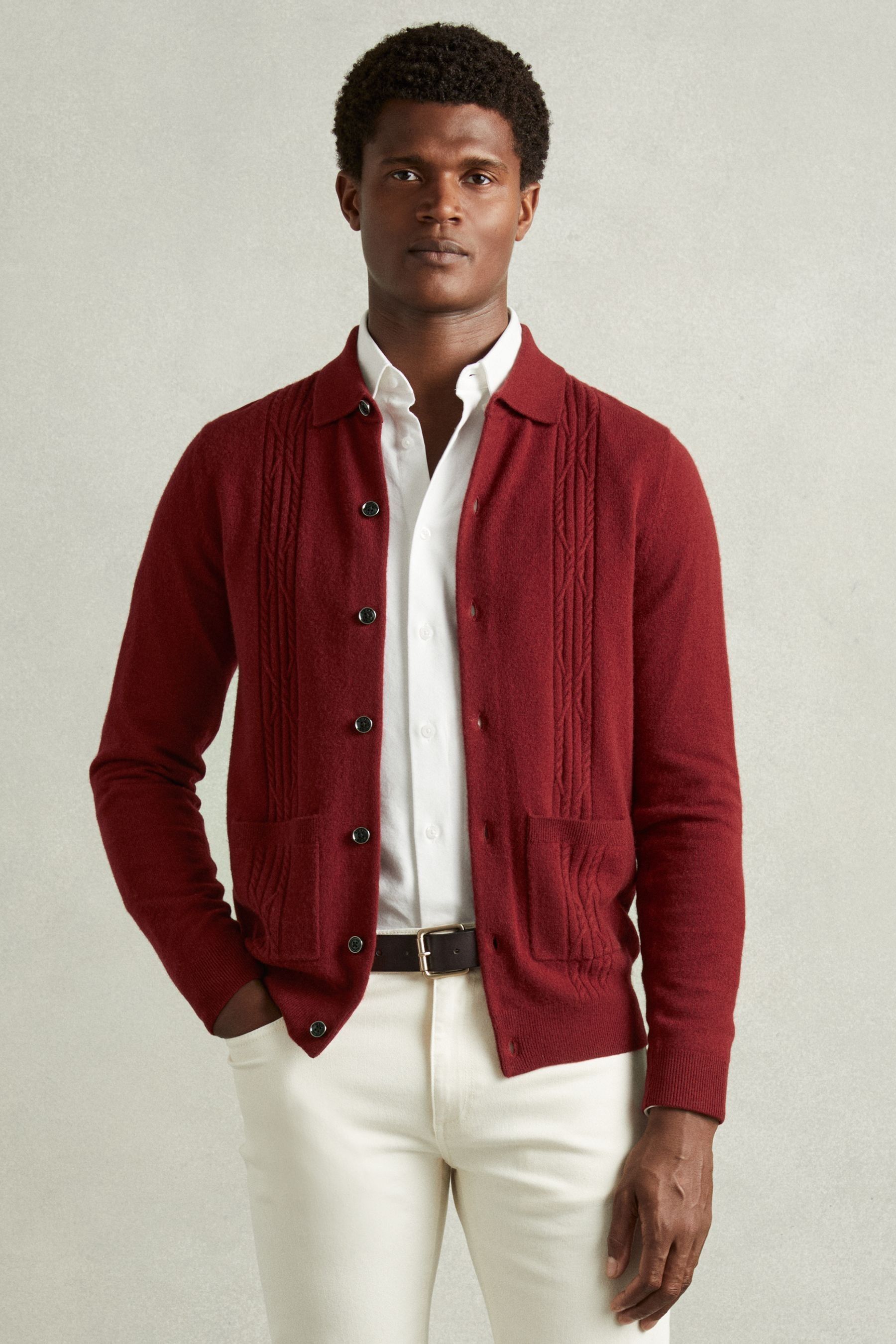 Knitted red cardigan on sale