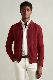 Reiss Red Lockhurst Wool Cabled-Knitted Cardigan - Image 3 of 6