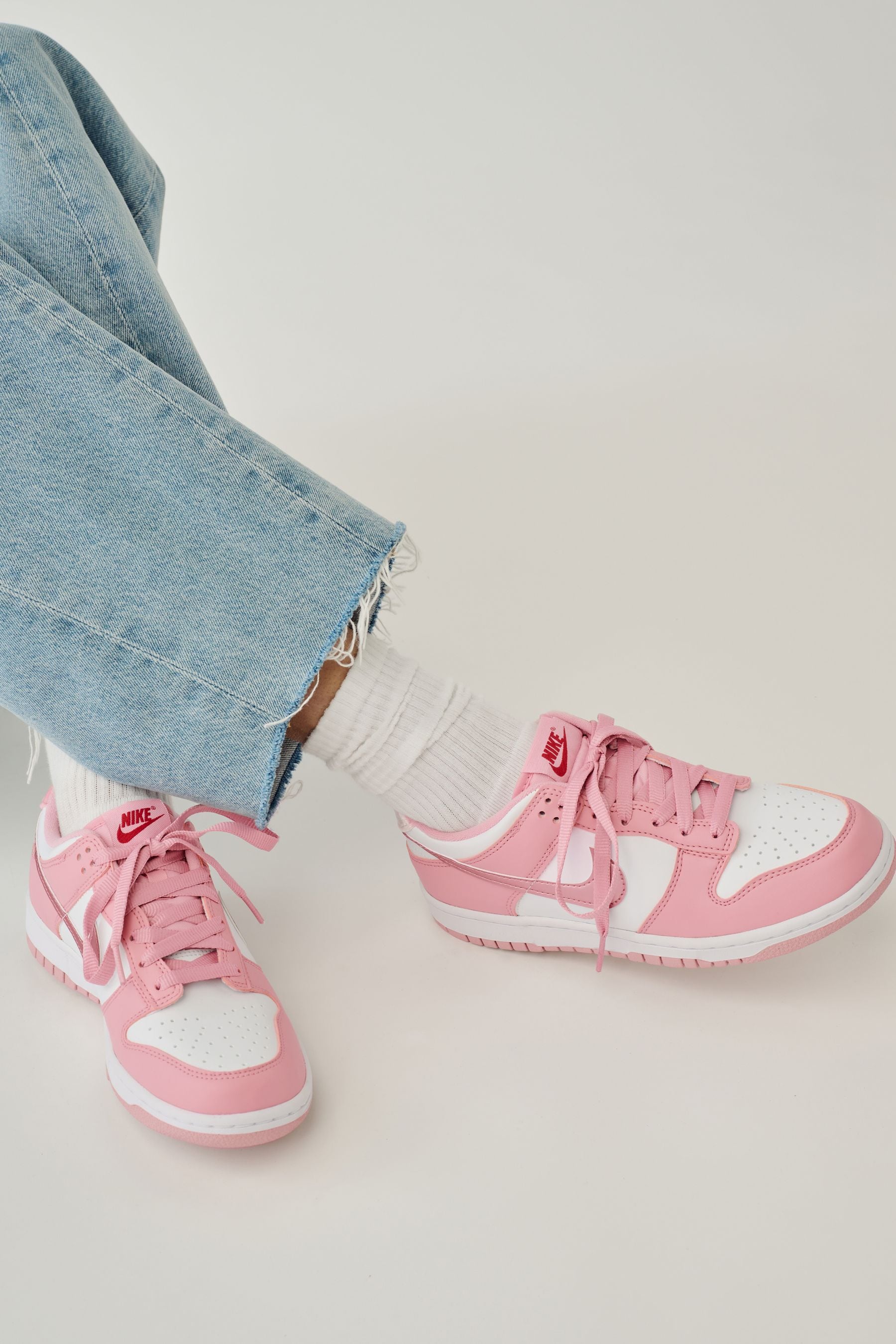 Nike White Pale Pink Youth Dunk Low Shoes