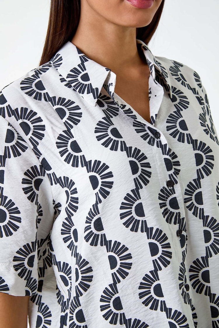 Roman Black Geometric Print Button Shirt - Image 5 of 5