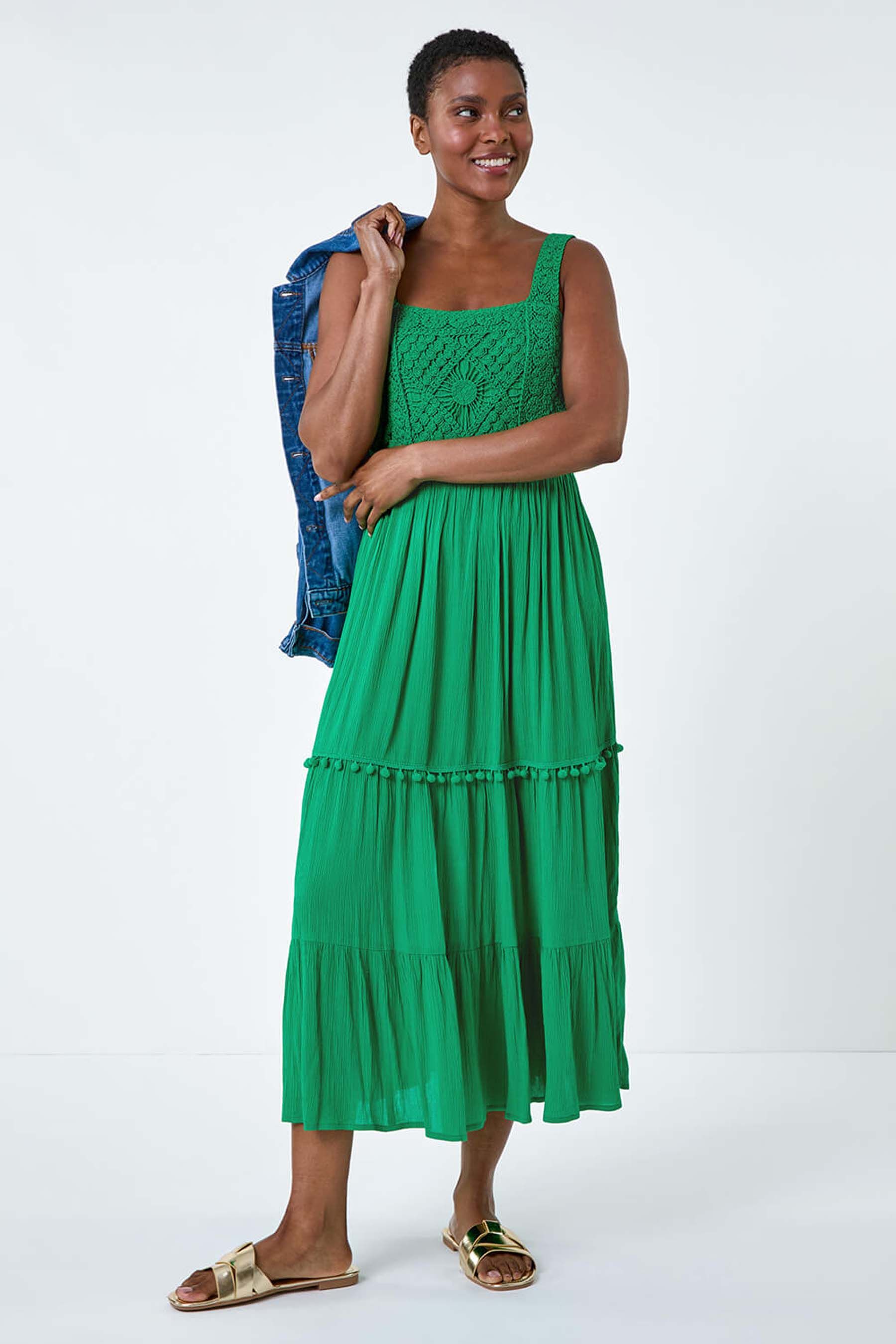 Buy Roman Green Crochet Detail Cotton Blend Maxi Dress from the Next UK online shop