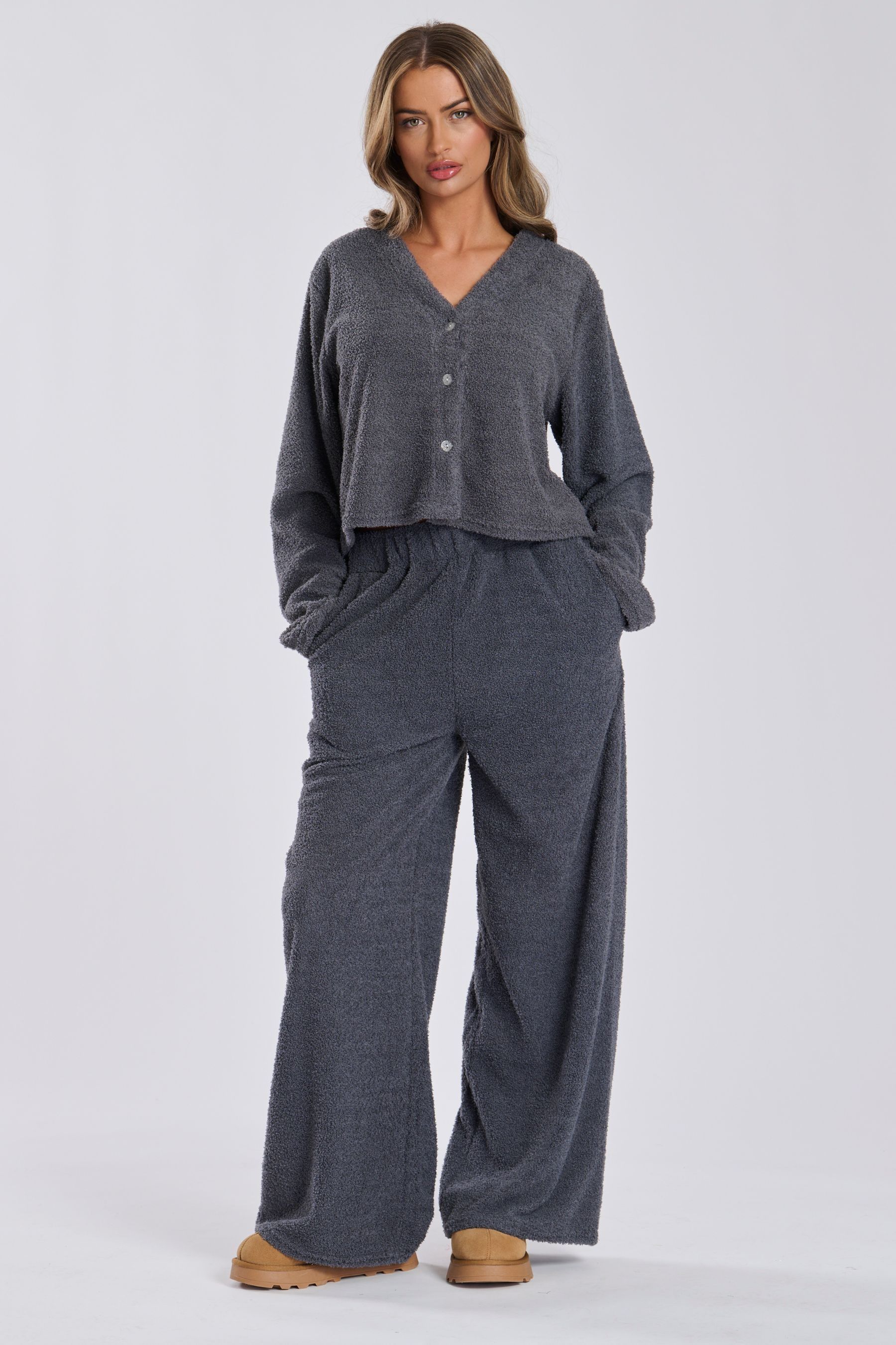 Buy Loungeable Grey Soft Fuzzy Wide Leg Pants from the Next UK online shop