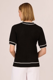 Adrianna Papell Tie Neck Tipped Short Sleeve Black Sweater - Image 2 of 7