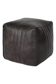 Libra Interiors Charcoal Cube Leather Pouffe - Image 2 of 6