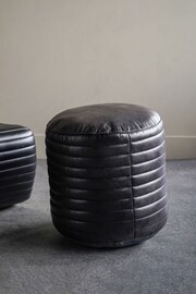 Libra Interiors Charcoal Round Leather Pouffe - Image 1 of 6