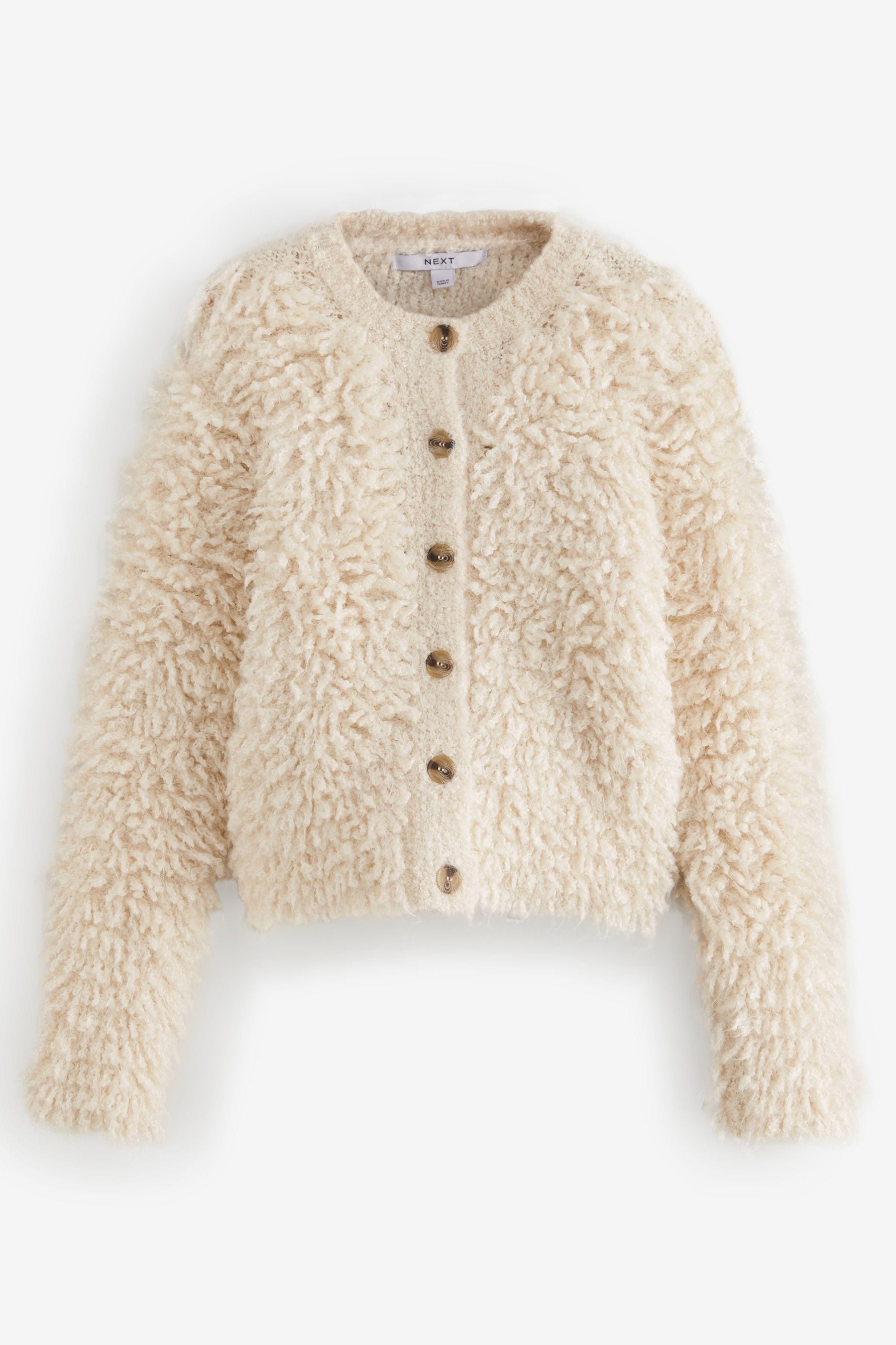 Buy White Ecru Statement Fluffy Button Up Knitted Cardigan from the Next UK online shop
