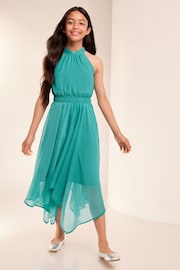 Lipsy Teal Green Hanky Hem Halter Occasion Dress (7-16yrs) - Image 3 of 4