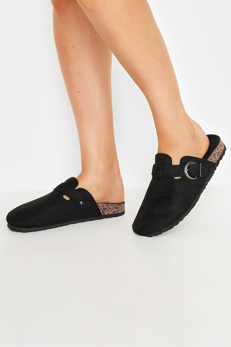 Long Tall Sally Black Faux Suede Footbed Clogs - Image 1 of 5