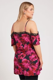 Yours Curve Pink/Black Lace Cold Shoulder Swing Top - Image 4 of 5