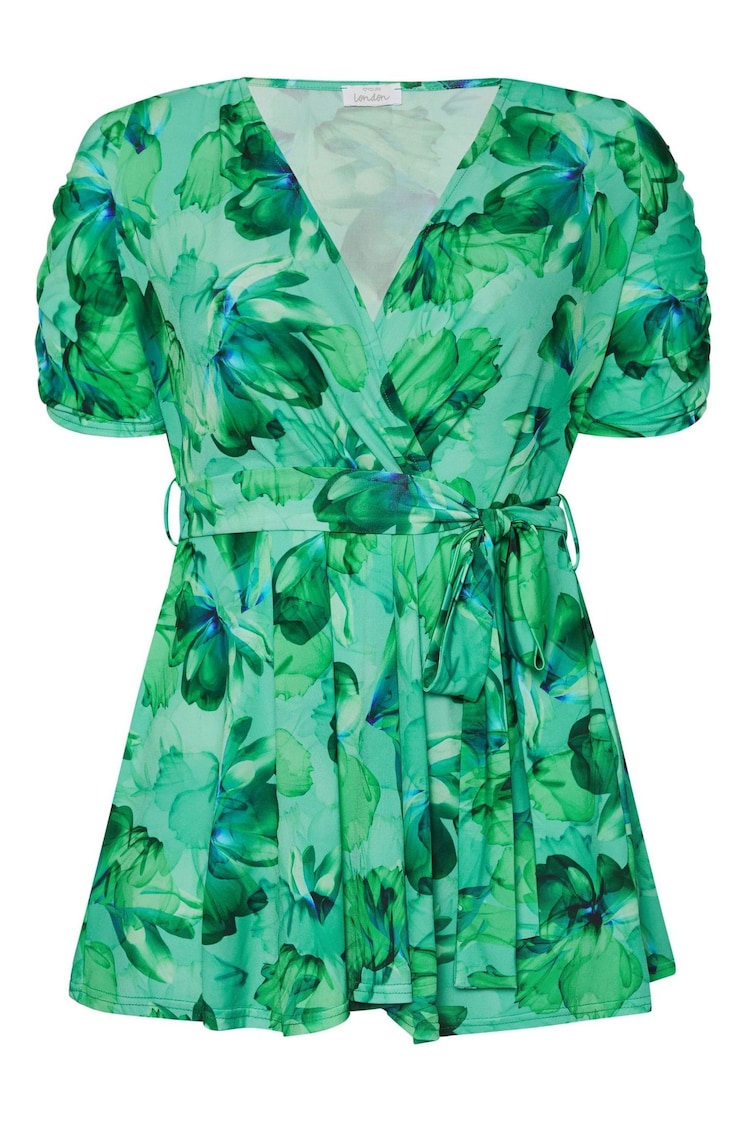 Yours Curve Green London Tropical Wrap Top - Image 5 of 5