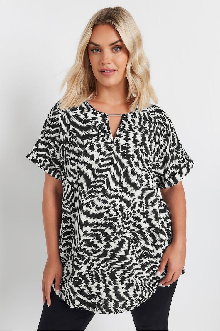 Yours Curve Black Trim Neck Short Sleeve Blouse - Image 1 of 4