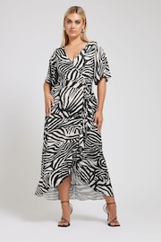 Yours Curve White Animal Print  Ruffle Hem Wrap Dress - Image 1 of 5