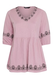 Yours Curve Pink Embroidered 3/4 Smock Tunic - Image 5 of 5