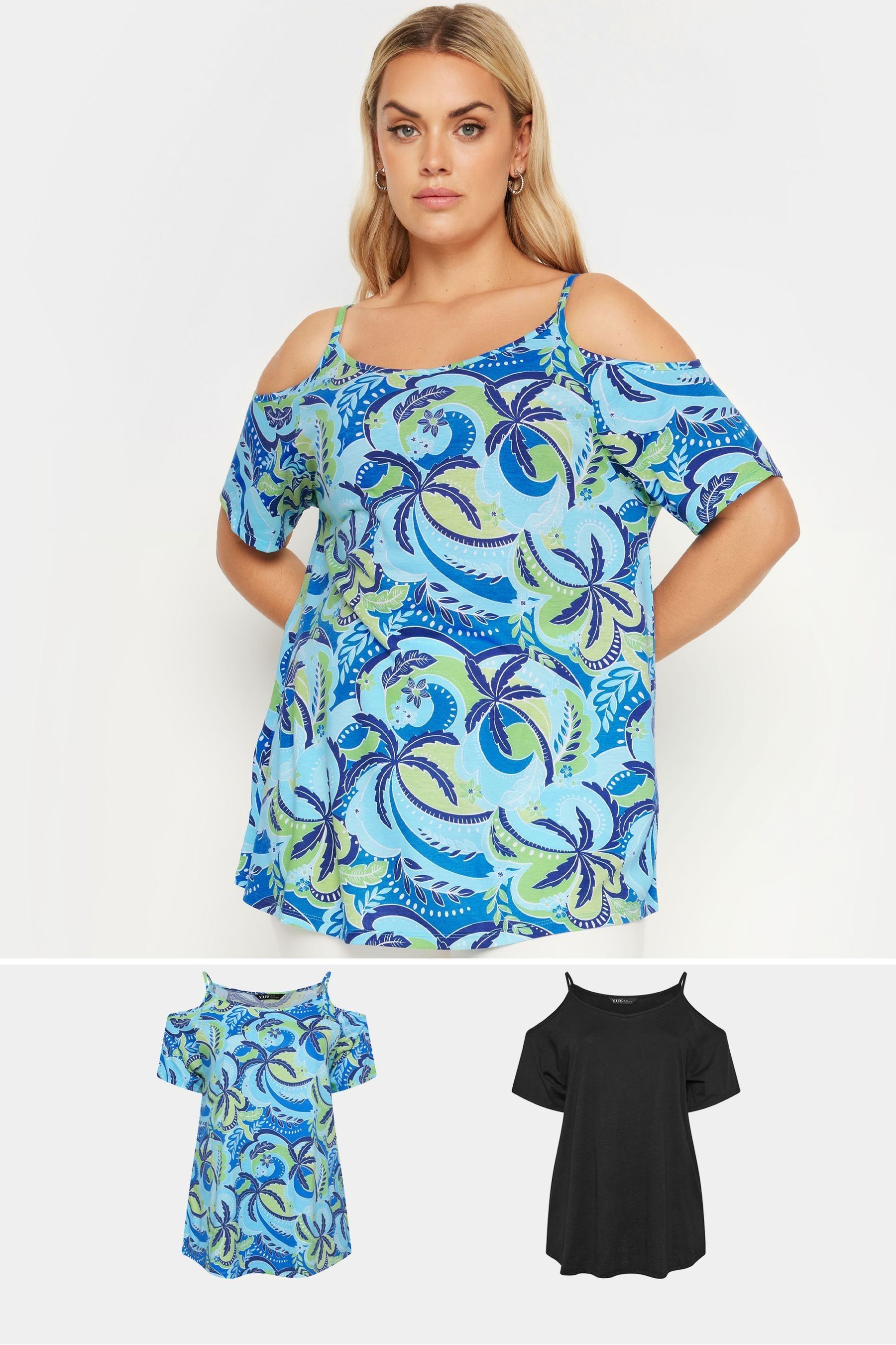 Yours Curve Black Cold Shoulder Tops 2 Pack