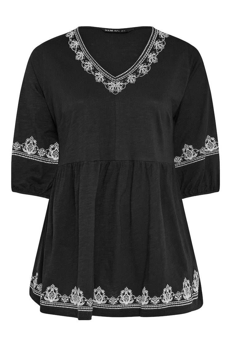 Yours Curve Black Embroidered 3/4 Smock Tunic - Image 5 of 5