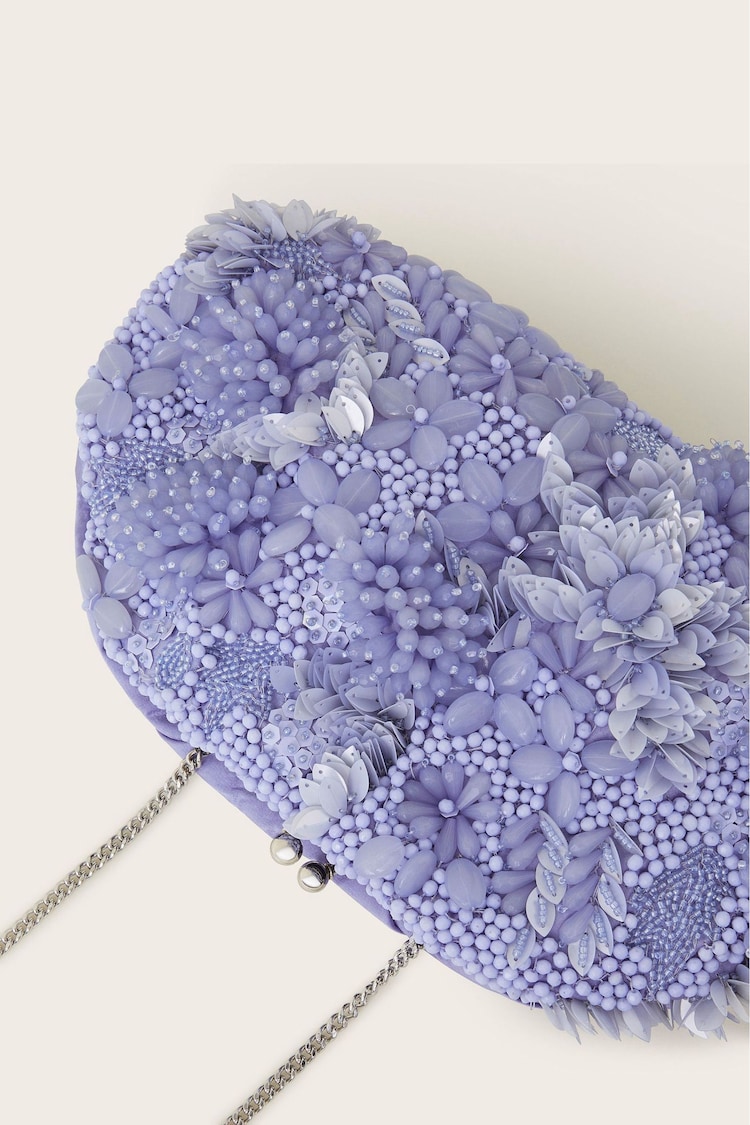 Monsoon Purple Hand-Embellished Floral Clutch - Image 3 of 3