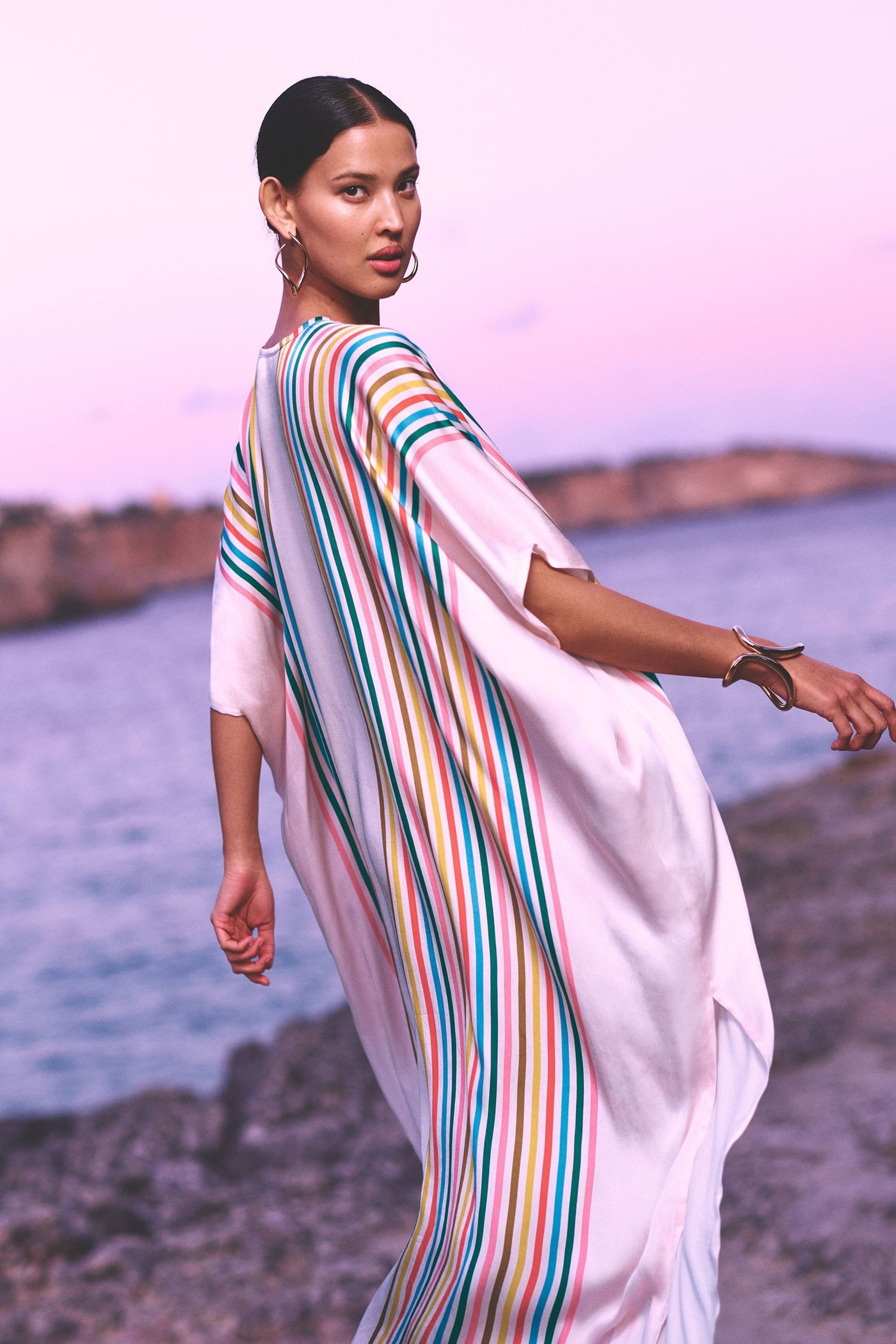 Buy Monsoon White Opal Stripe Kaftan from Next Oman