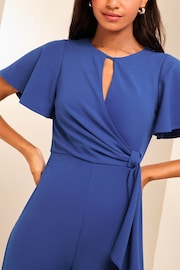 Lipsy Blue Petite Flutter Sleeve Tie Side Wide Leg Jumpsuit - Image 3 of 4