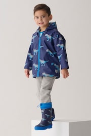 Hatley Blue T-Rex Dinosaur Print Attack Sherpa Lined Splash Jacket - Image 1 of 3