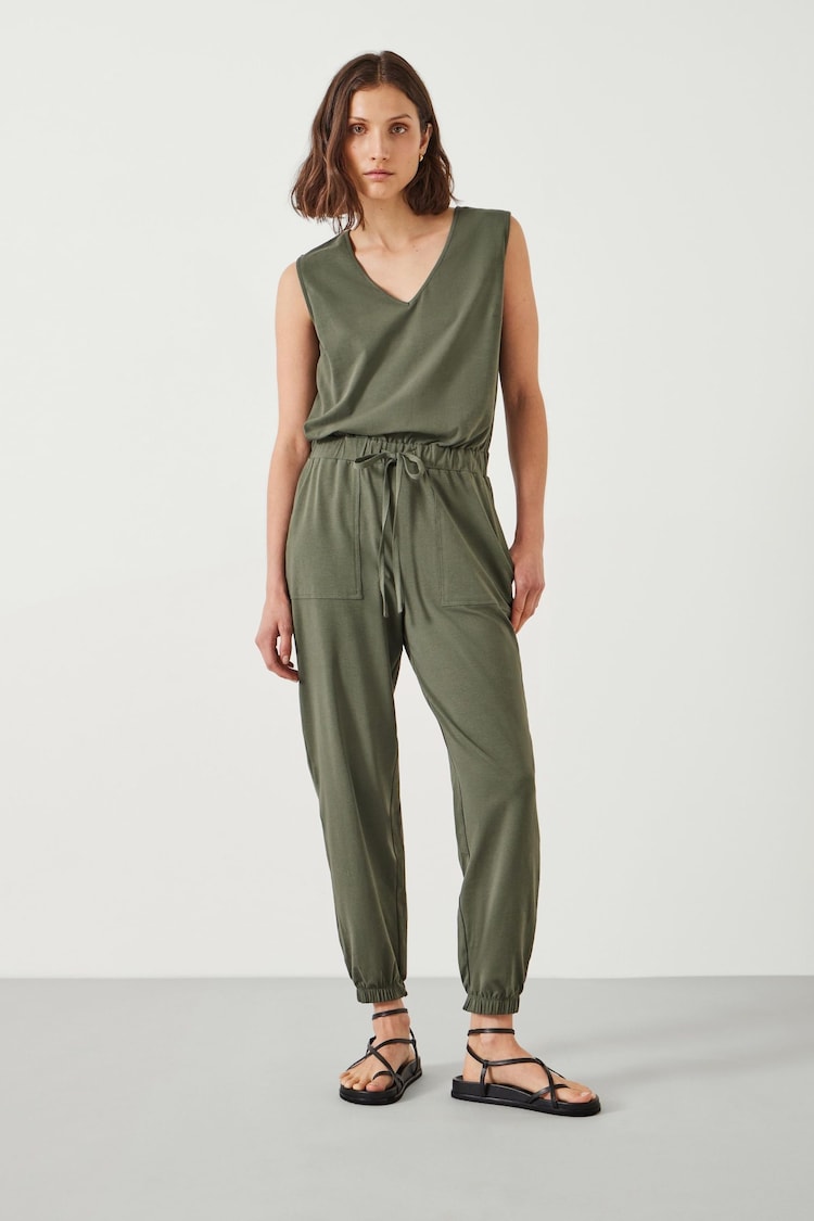 Hush Green Aylen V-Neck Jersey Jumpsuit - Image 1 of 5