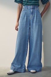 Mid Blue Palazzo Wide Leg 100% Cotton Jeans Luxury - Image 4 of 8