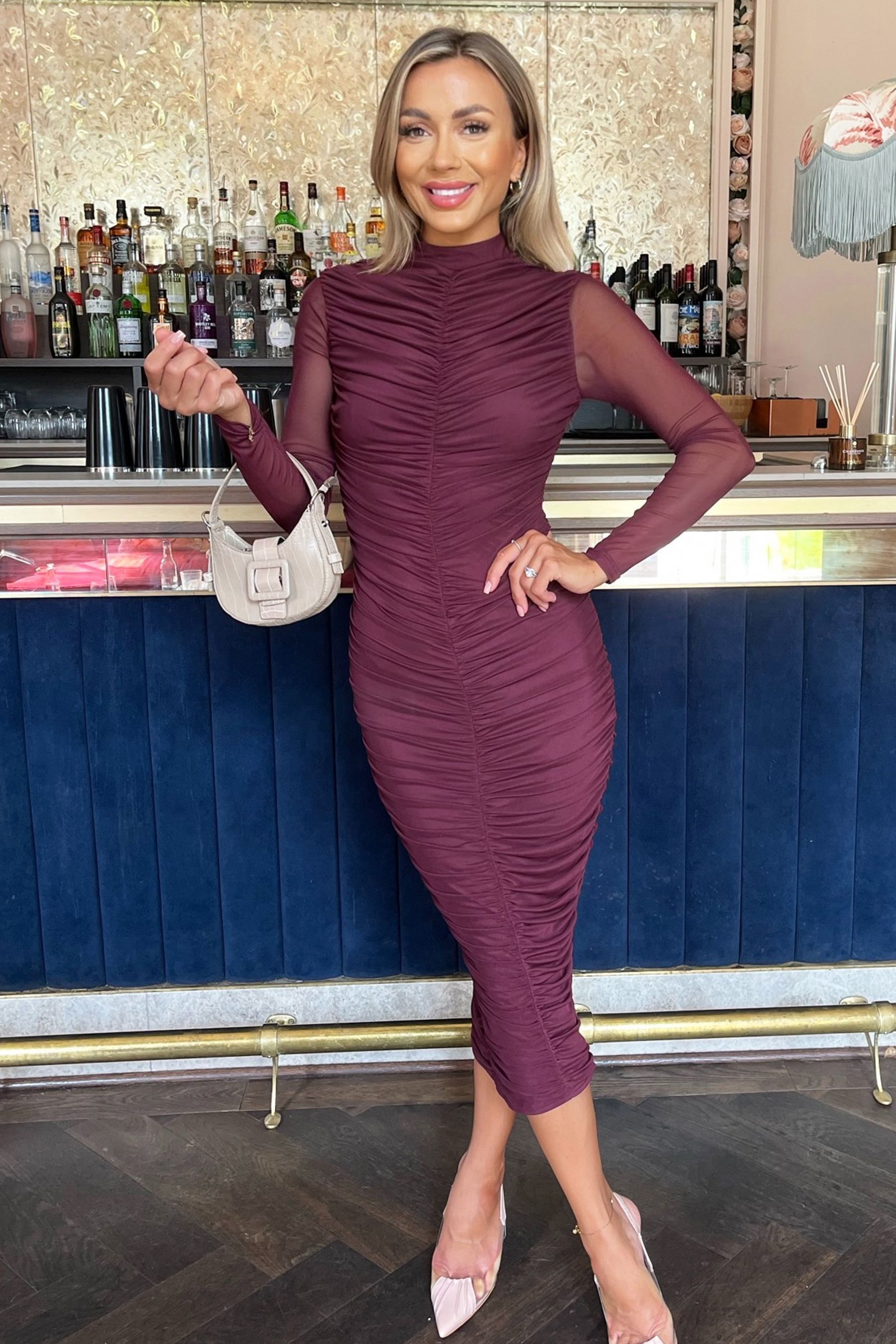 Buy AX Paris High Neck Long Sleeve Ruched Bodycon Mesh Midi Dress Next Ukraine