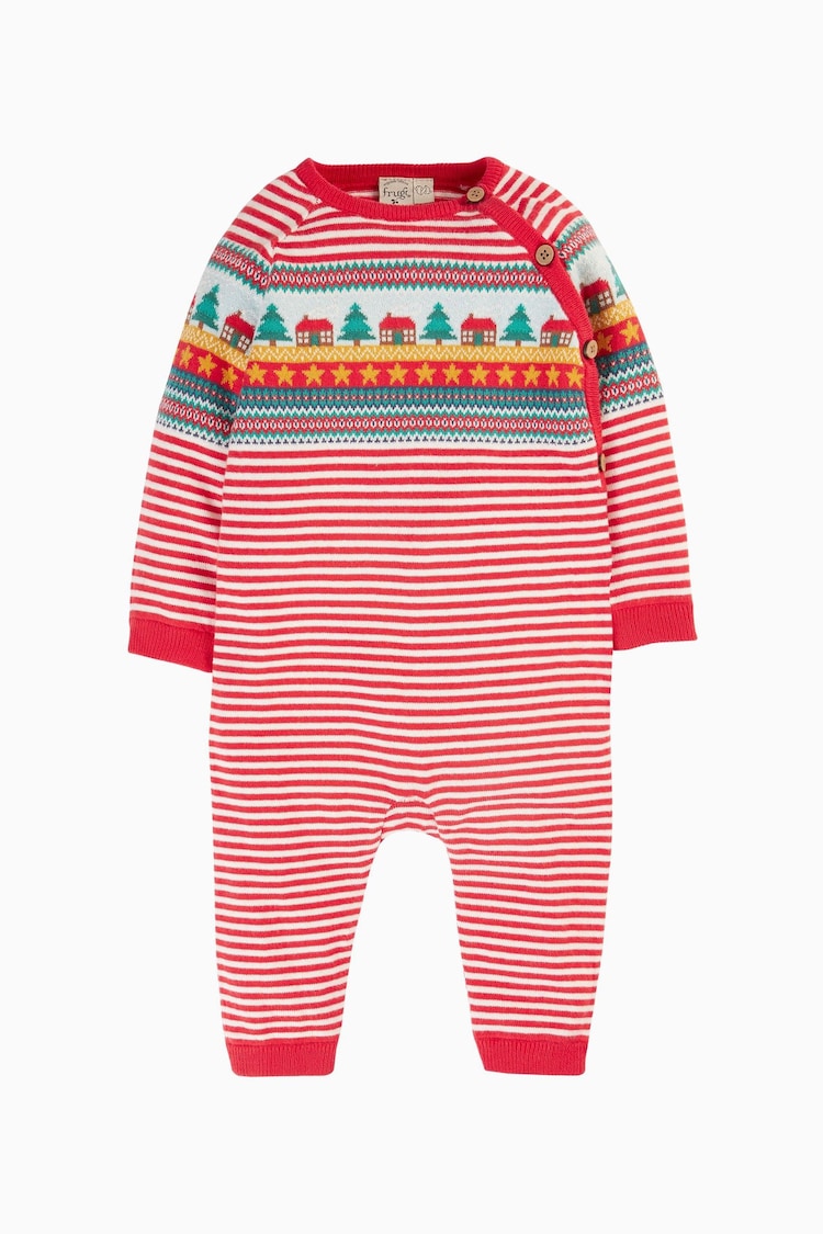 Frugi Unisex Red Knitted Christmas Romper - Image 1 of 5