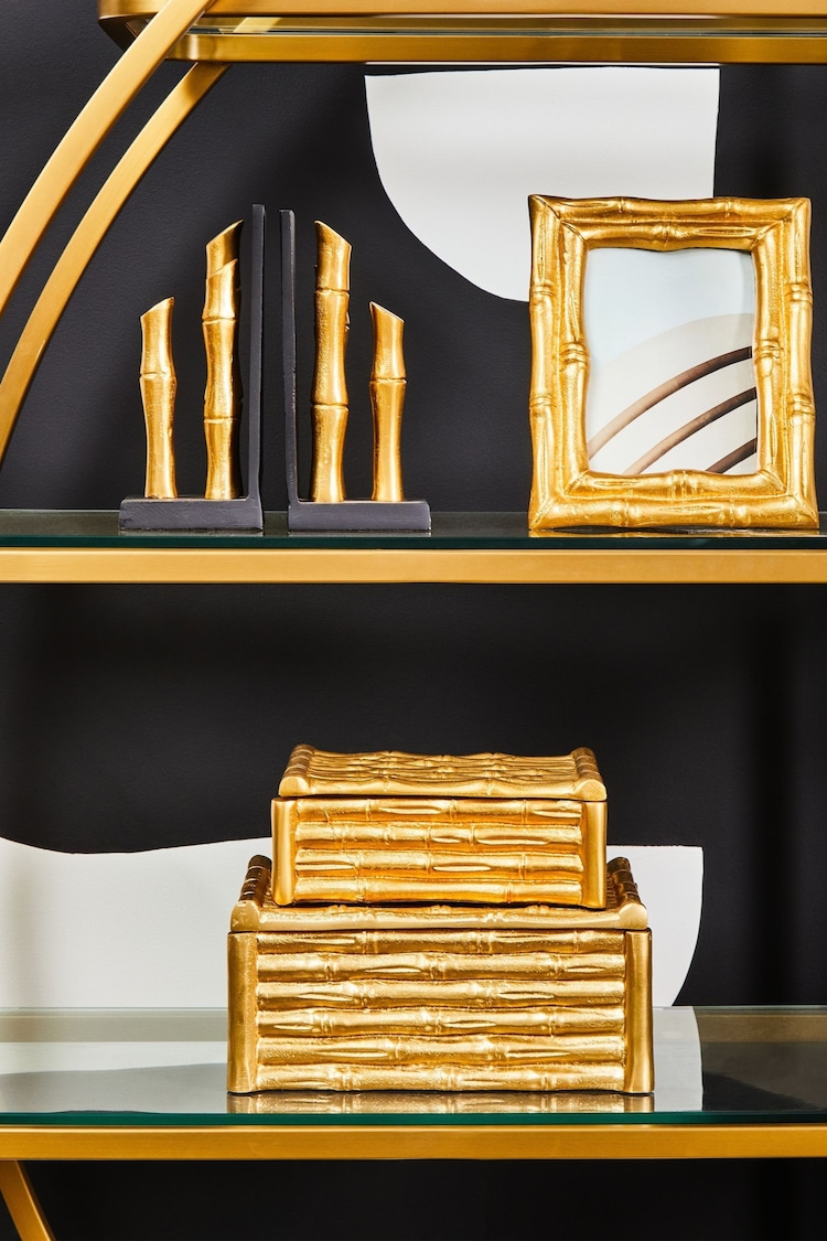 Fifty Five South Set of 2 Gold Hiba Bamboo Effect Bookends - Image 1 of 6