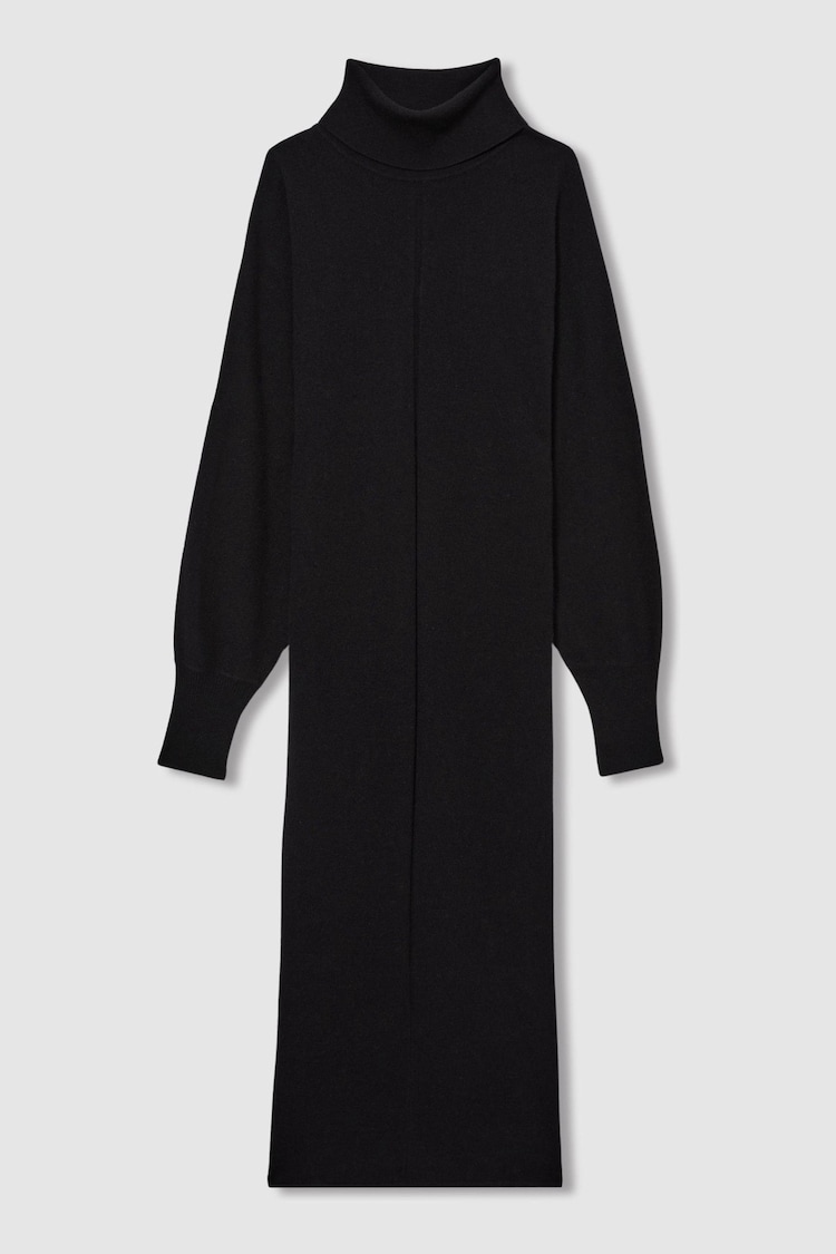 Reiss Black Winslet Wool Blend Blouson Sleeve Midi Dress - Image 2 of 7