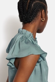 Jigsaw Green Recycled Satin Frill Neck Top - Image 4 of 7