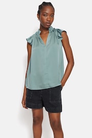 Jigsaw Green Recycled Satin Frill Neck Top - Image 6 of 7