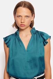 Jigsaw Blue Recycled Satin Frill Neck Top - Image 4 of 7