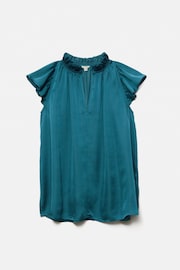 Jigsaw Blue Recycled Satin Frill Neck Top - Image 7 of 7