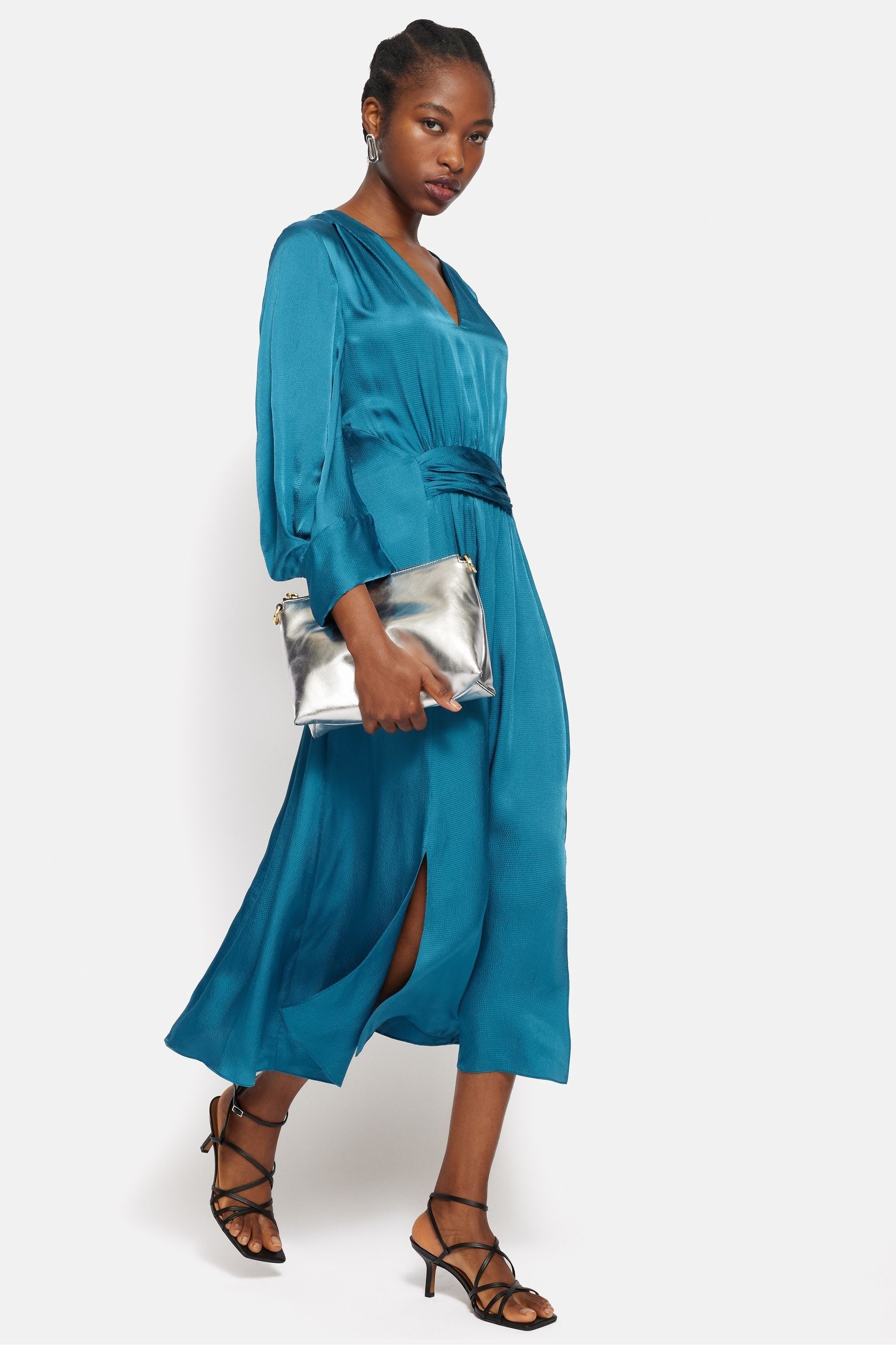Buy Jigsaw Blue Hammered Satin Midi Dress from the Next UK online shop