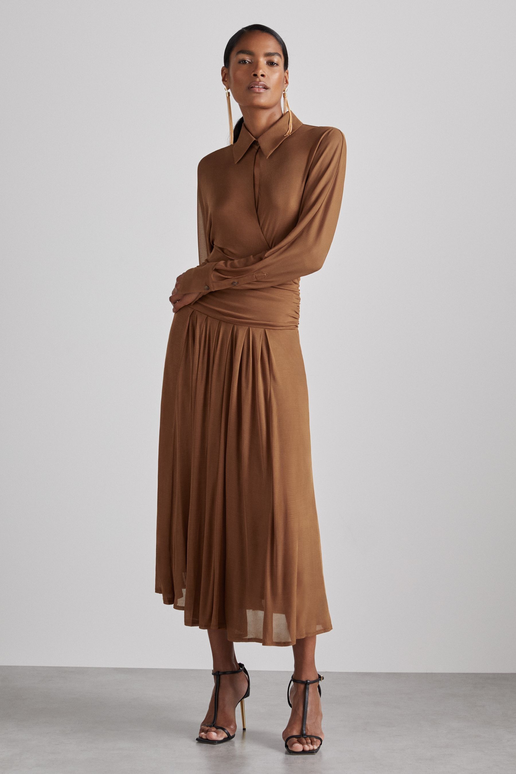 Buy Reiss Tan Saffron Atelier Gathered Georgette Maxi Dress from Next Luxembourg