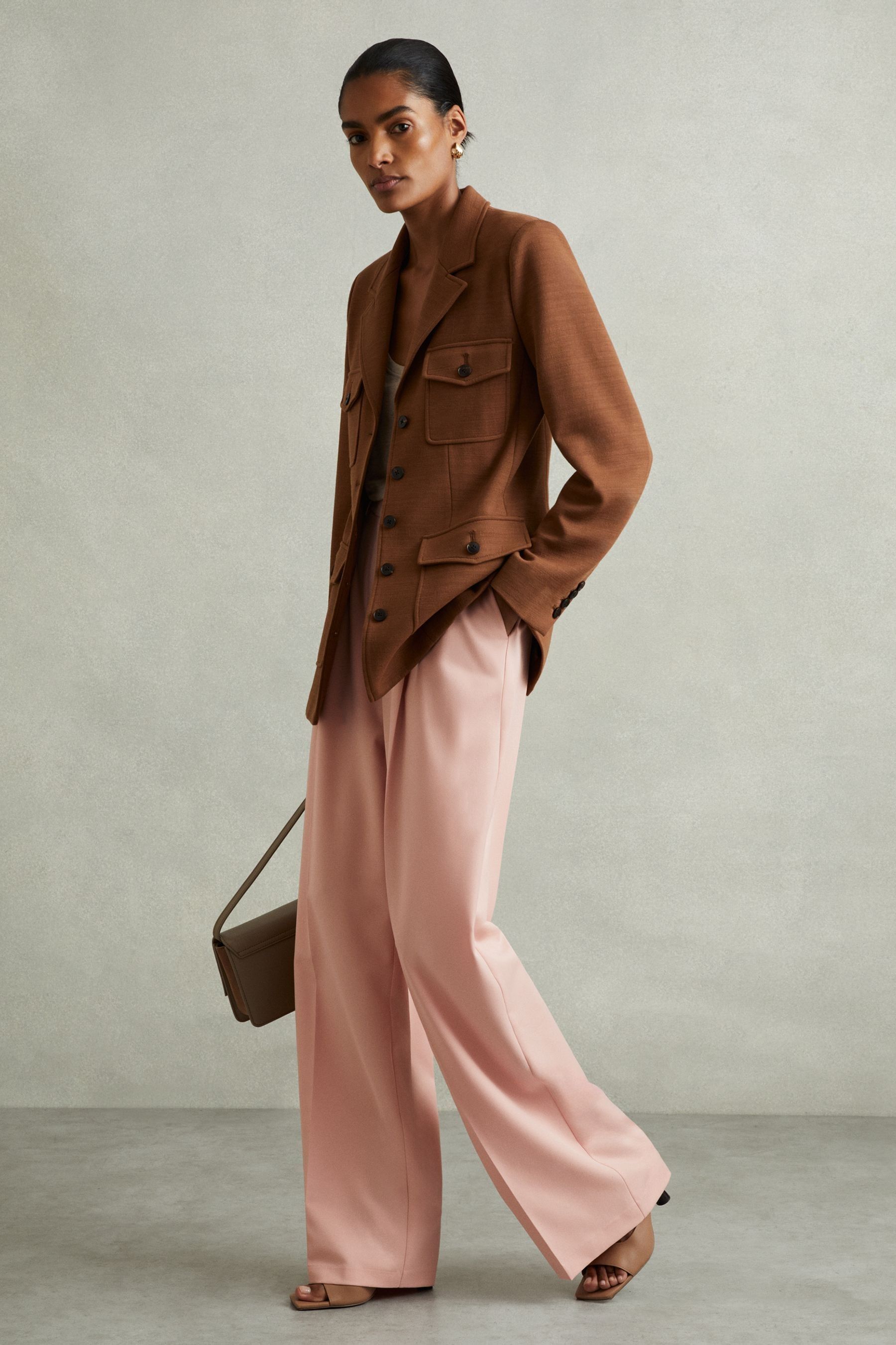 Buy Reiss Pink Billie Petite Double Pleat Wide Leg Trousers from the Next UK online shop