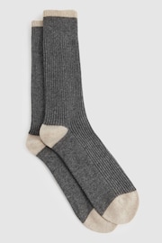 Reiss Mid Grey/Oatmeal Alby Wool-Cashmere Blend Ribbed Socks - Image 1 of 3