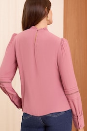 Love & Roses Pink Petite Ruffle Neck Pintuck Detail Long Sleeve Blouse - Image 4 of 4