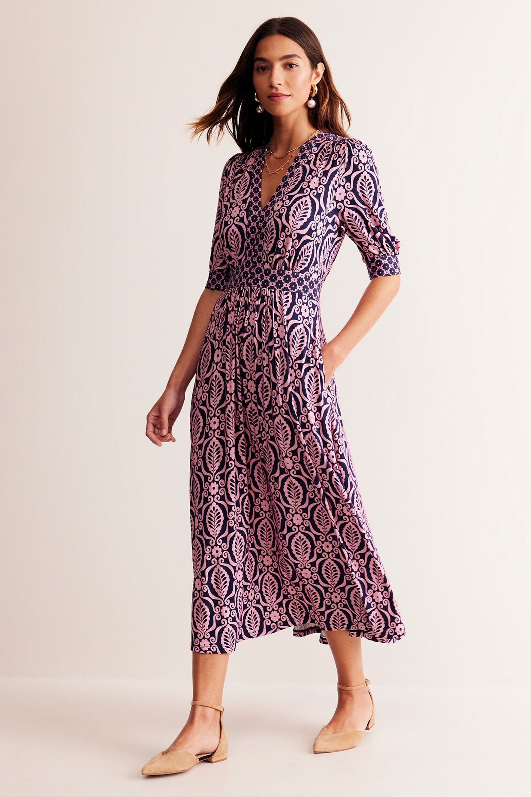 Buy Boden Pink Lily Hotched Jersey Midi Dress from Next Luxembourg