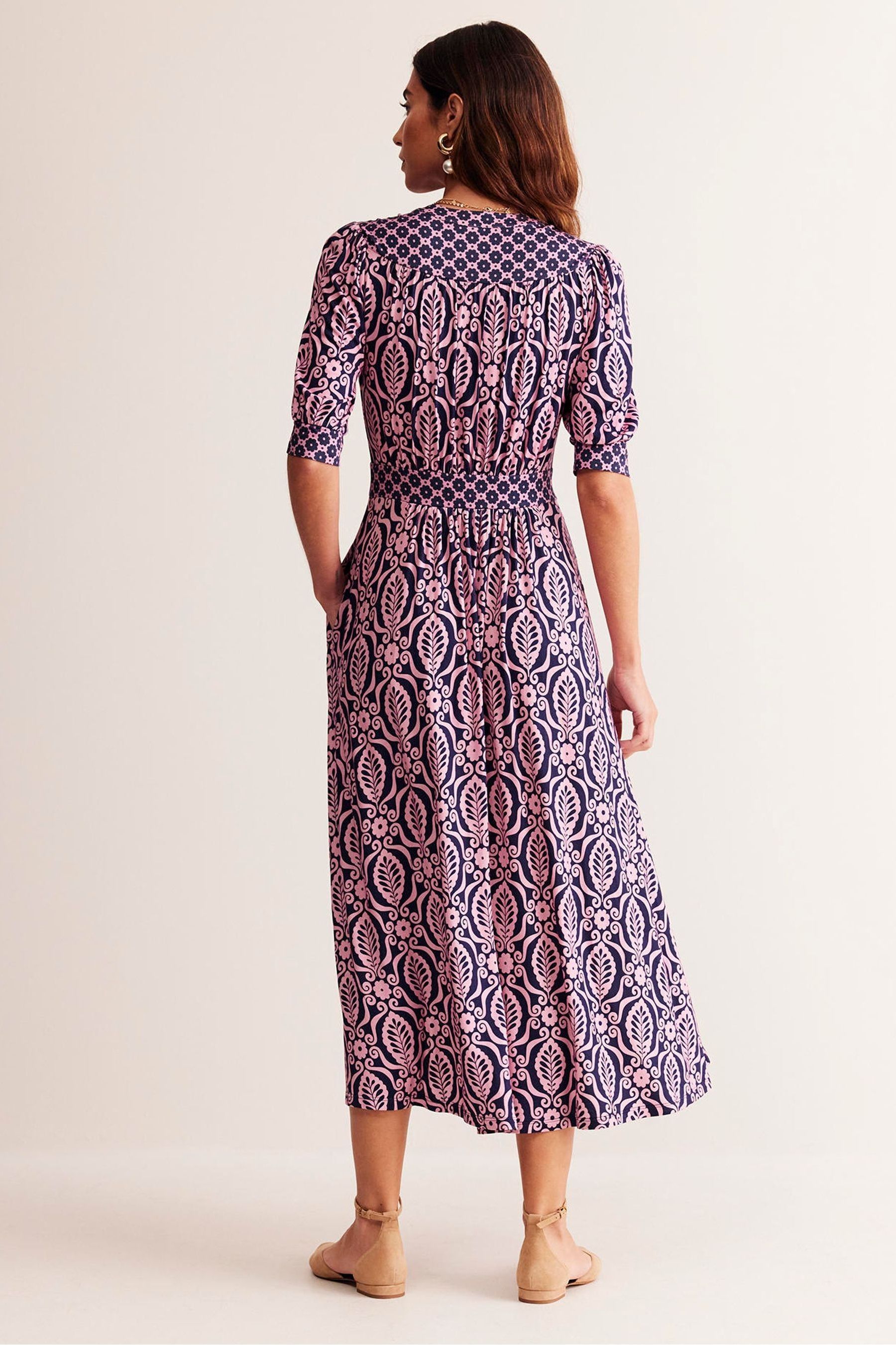 Buy Boden Pink Lily Hotched Jersey Midi Dress from Next Luxembourg