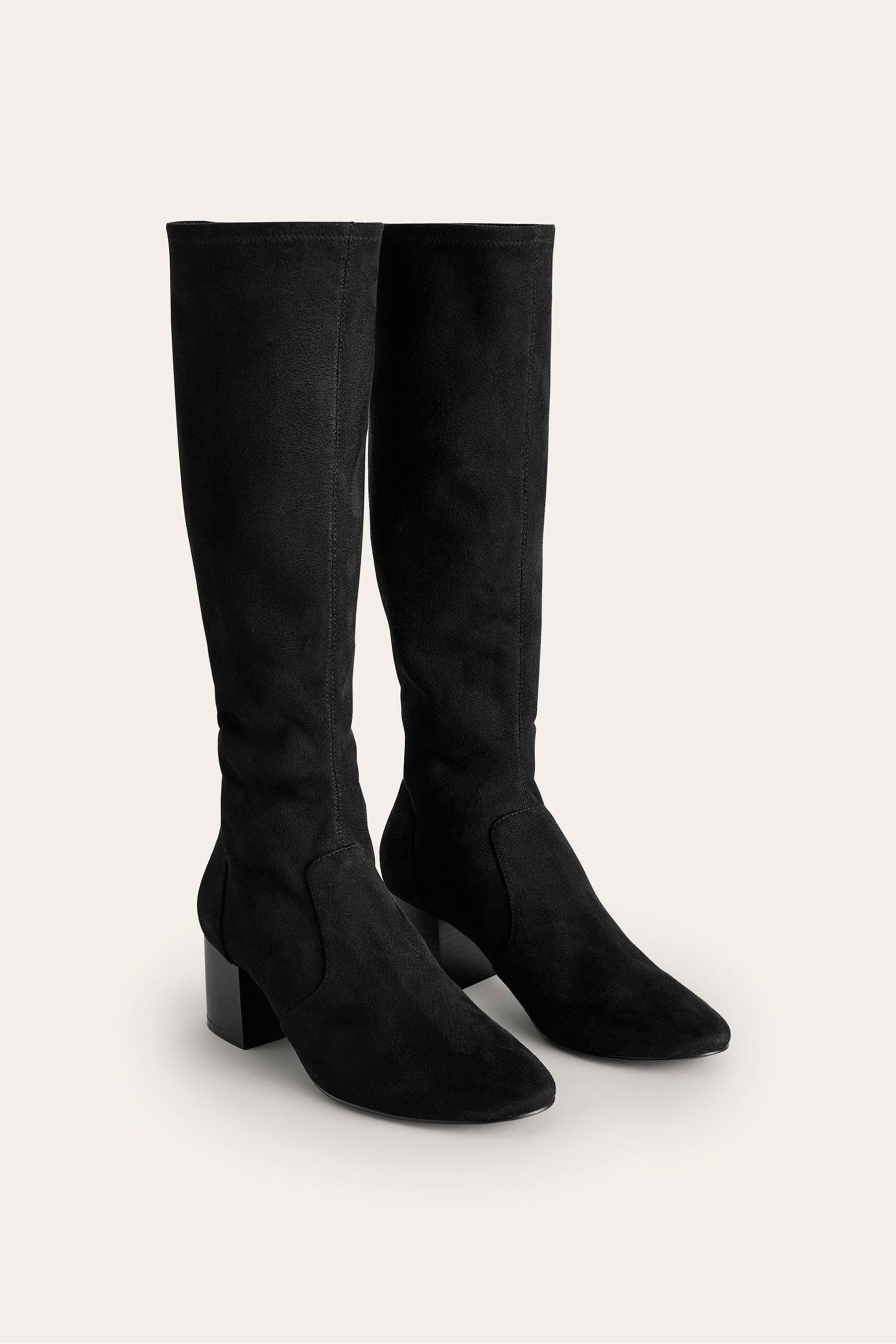 Boden Black Heeled Stretch Knee Boots