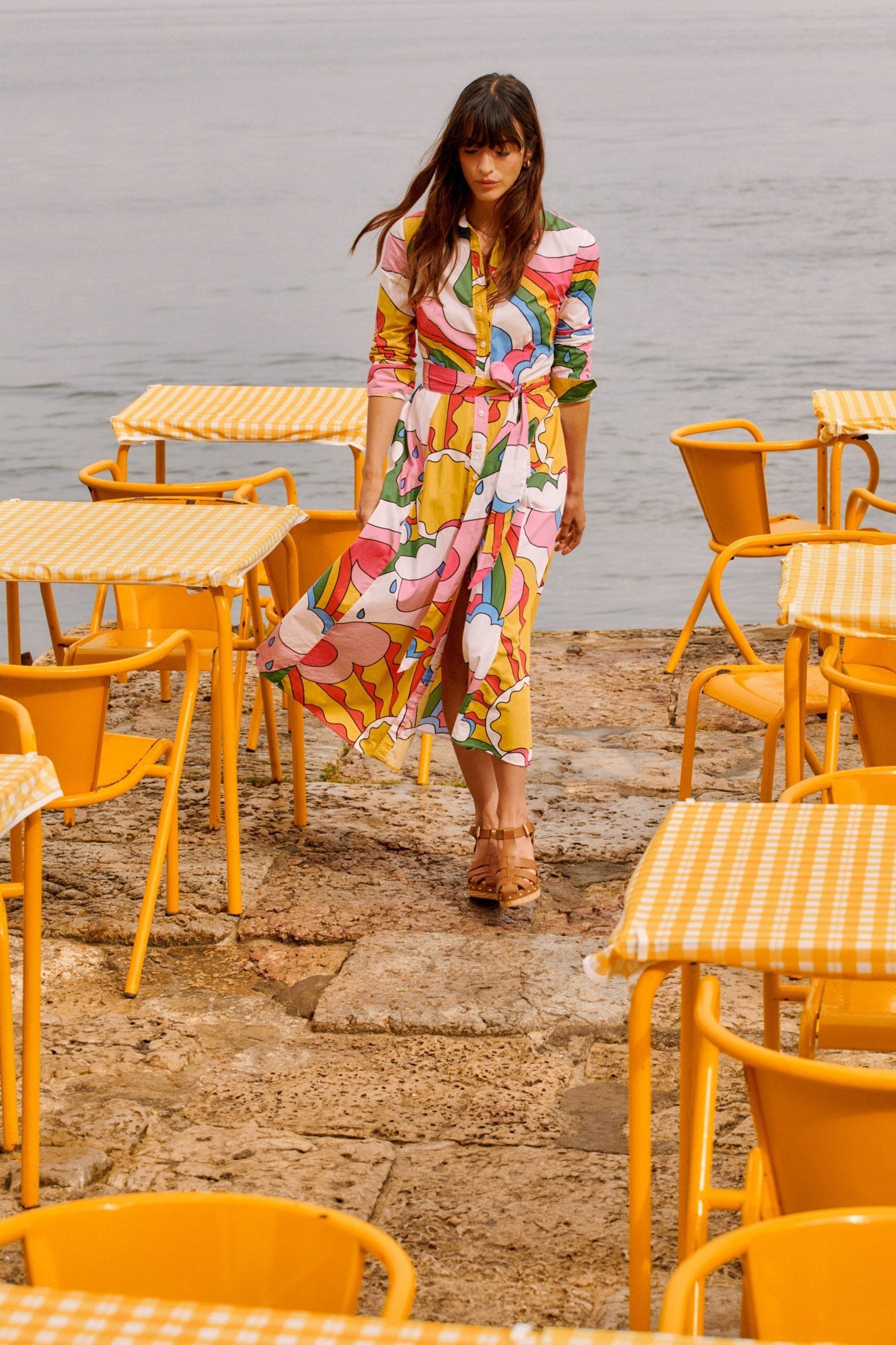 Boden Yellow Amy 100 Cotton Midi Shirt Dress