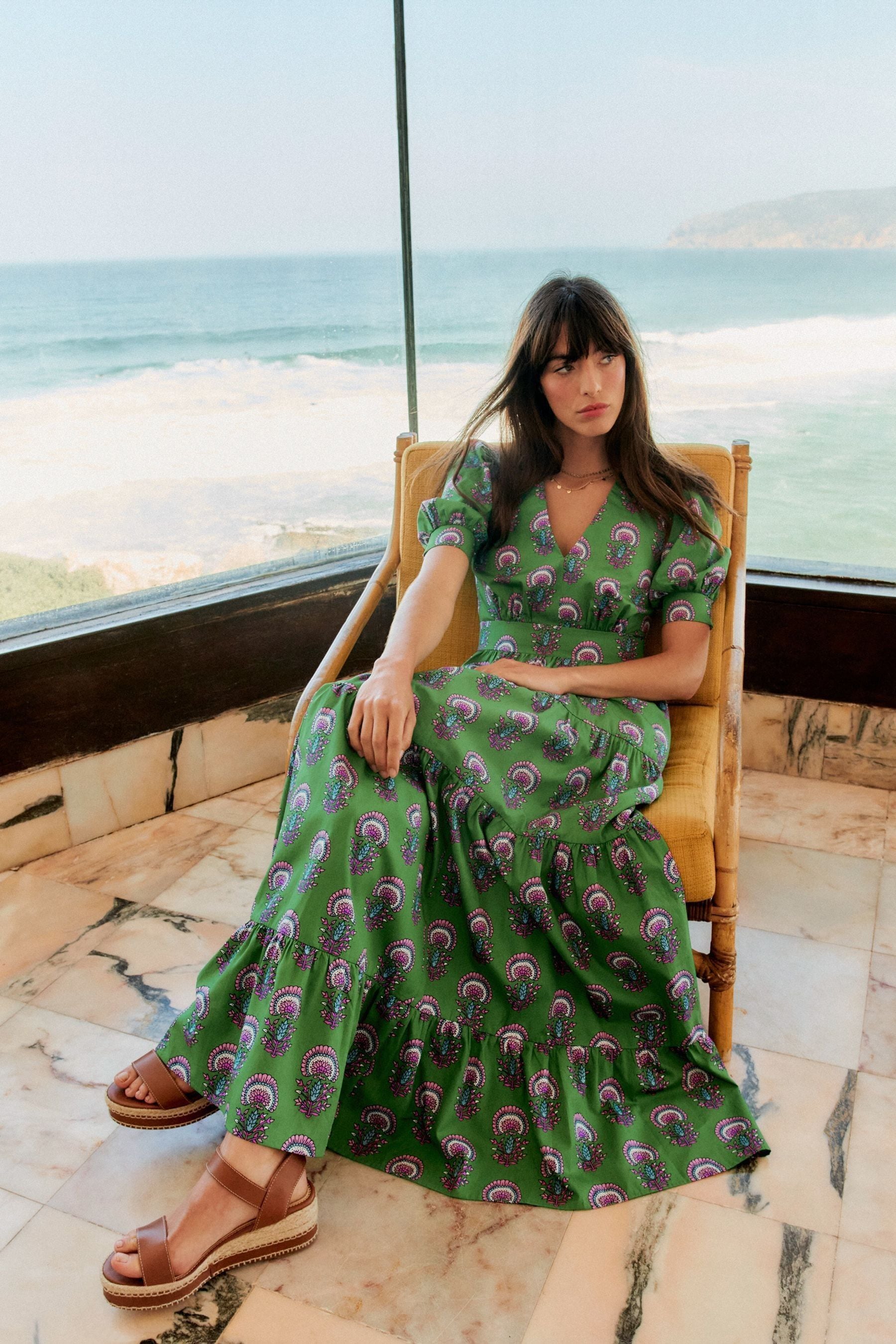 Boden Green Bella Puff Sleeve Maxi Dress