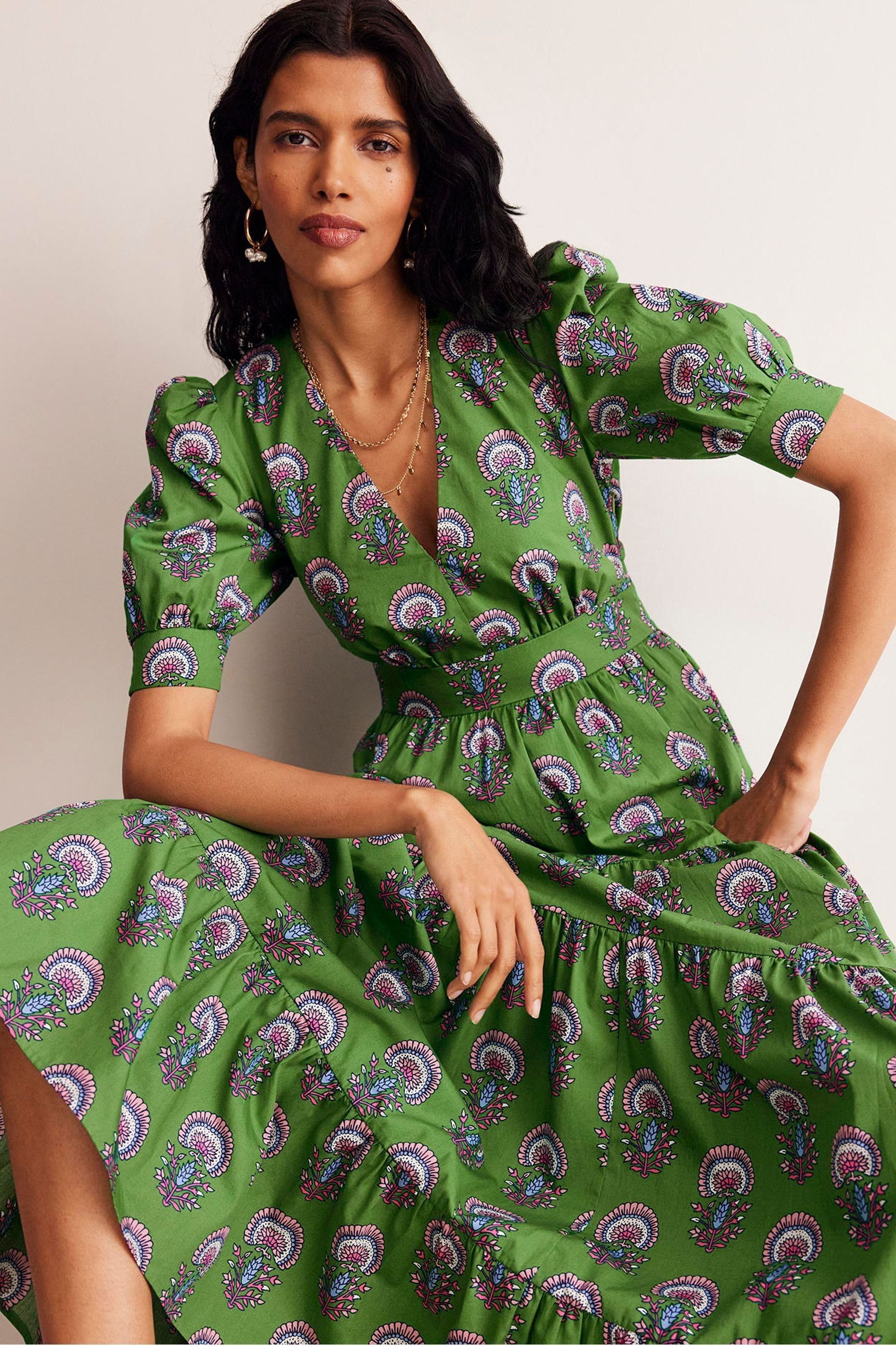Boden Green Bella Puff Sleeve Maxi Dress