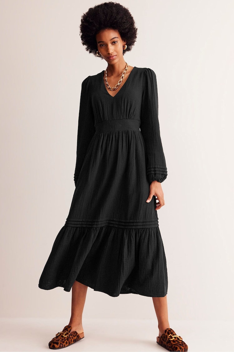 Boden Black Eve 100% Cotton Sleeved Double Cloth Dress - Image 1 of 7