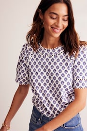 Boden Cream Mila Trim Detail 100% Cotton Top - Image 3 of 5