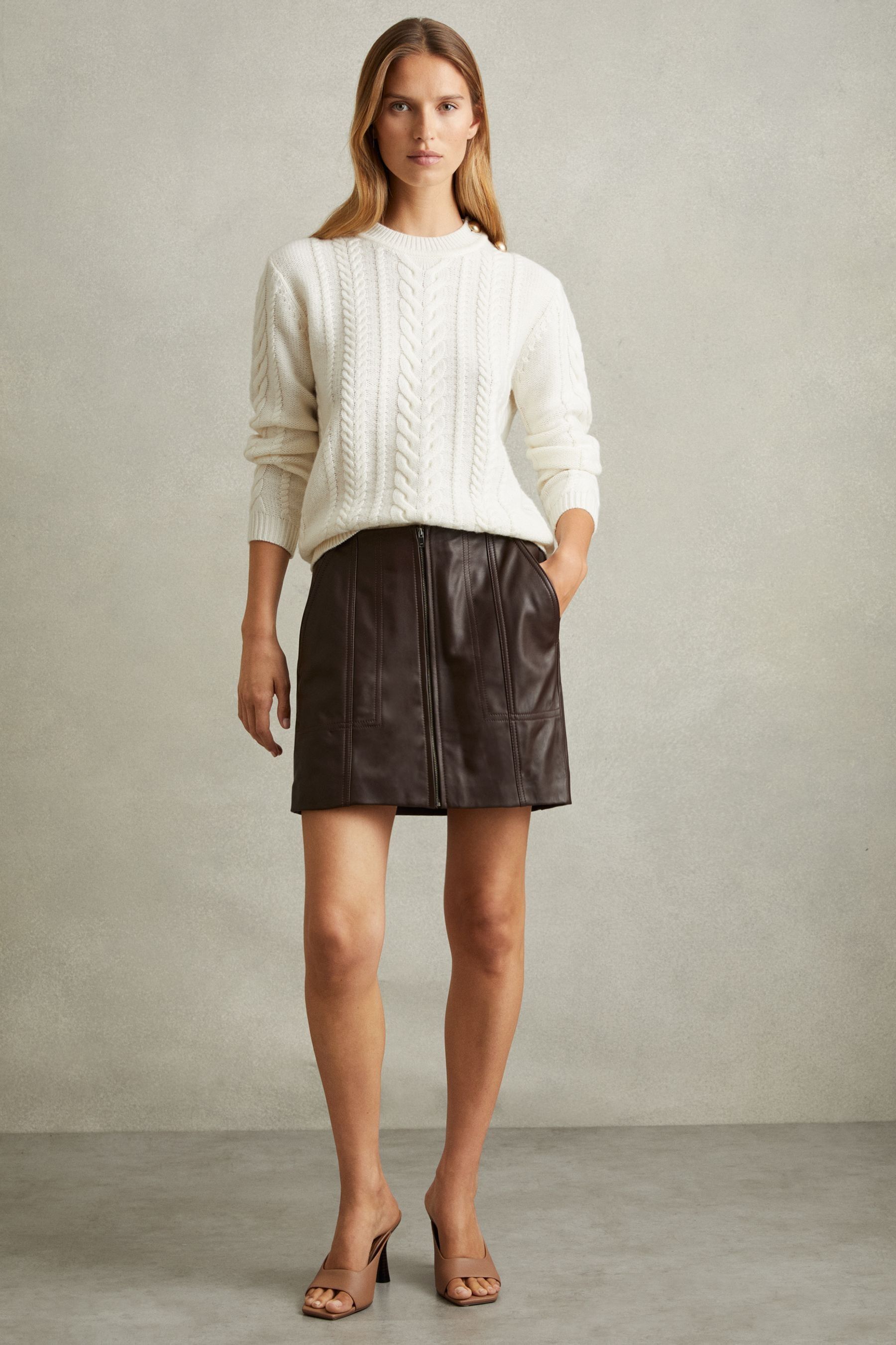 Buy Reiss Burgundy Daria Leather Zip Front Mini Skirt from Next Canada